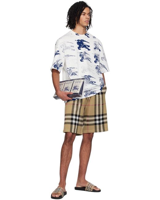 Burberry Blue Equestrian Knight Printed Crewneck T-Shirt for men