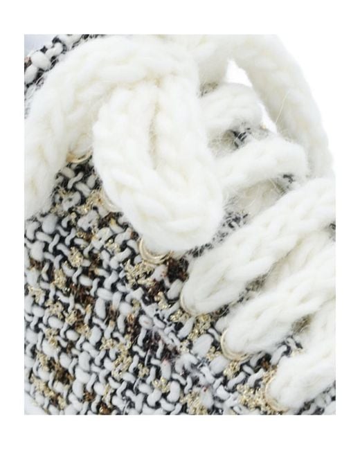 Casadei White Platform Tweed Low-Top Sneakers