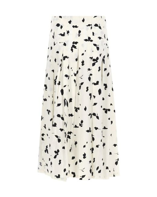 Alysi White Pleated Printed Midi Skirt
