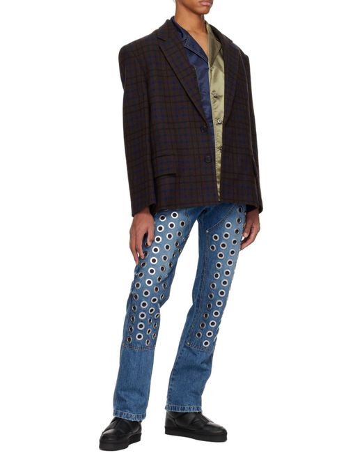 we11done Black Grid-Pattern Single-Breasted Blazer for men