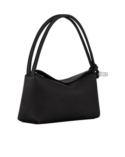 Longchamp Black Textured Leather Shoulder Bag