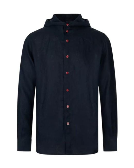 Kiton Blue Hooded Button-Up Shirt for men