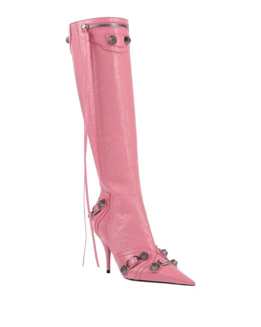 Balenciaga Pink Shiny Pointed-Toe Leather Boots