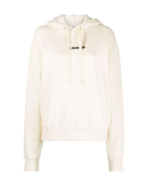 Jil Sander White Logo Printed Drawstring Hoodie