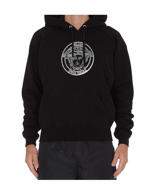 Versace Black Logo-Print Hoodie for men
