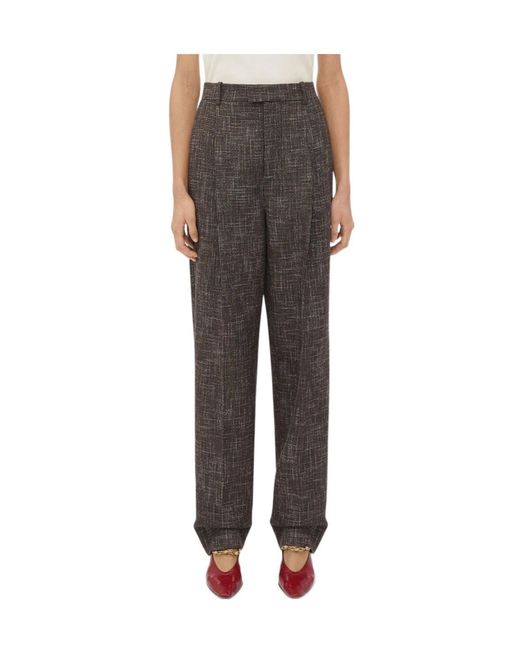 Bottega Veneta Gray Wool And Cotton Pied De Poule Trousers