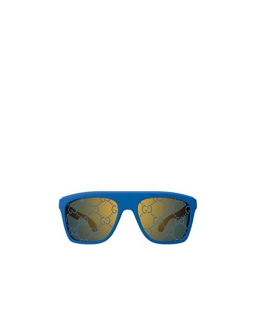 Gucci Blue Eyewear Logo-Detail Rectangular Sunglasses for men