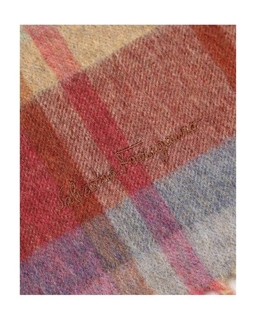 Ferragamo Red Plaid Detail Scarf