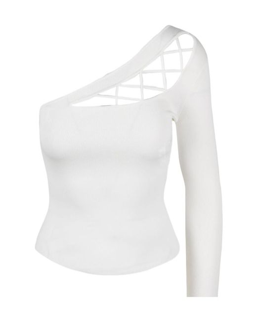 Elisabetta Franchi White One-Shoulder Crossover Detailed Top