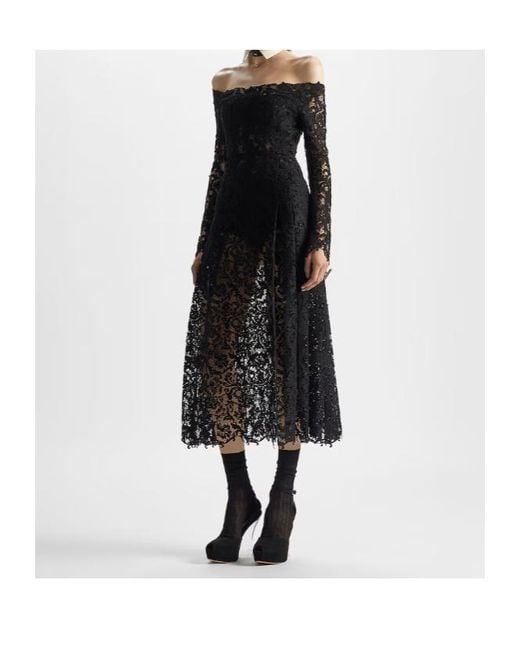 Fendi Black Off-The-Shoulder Bustier Lace Midi Dress