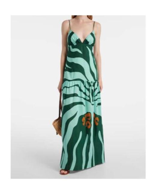 Johanna Ortiz Green Zea Palm Cotton Poplin Maxi Dress