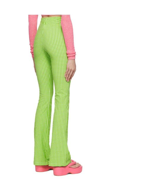 MSGM Green Check-Pattern Flared Trousers