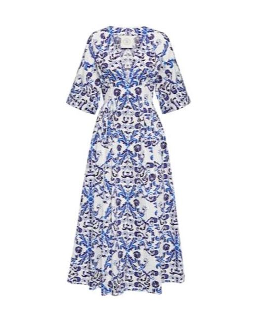 Emilia Wickstead Blue Elowen Printed Cotton Maxi Dress