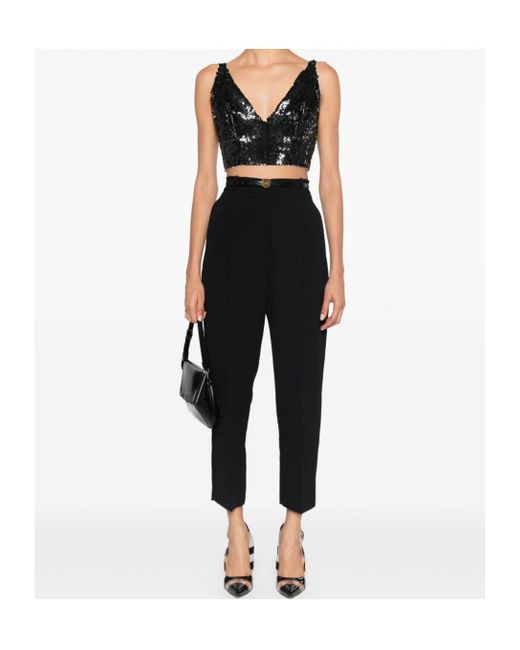 P.A.R.O.S.H. Black Sequinned Crop Top