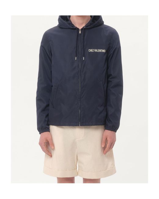 Valentino Blue Chez Printed Hooded Jacket for men