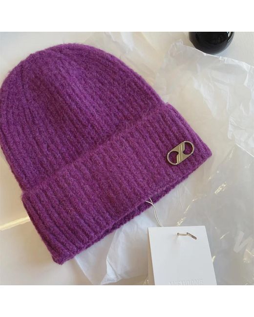we11done Purple Logo Knitted Hat for men