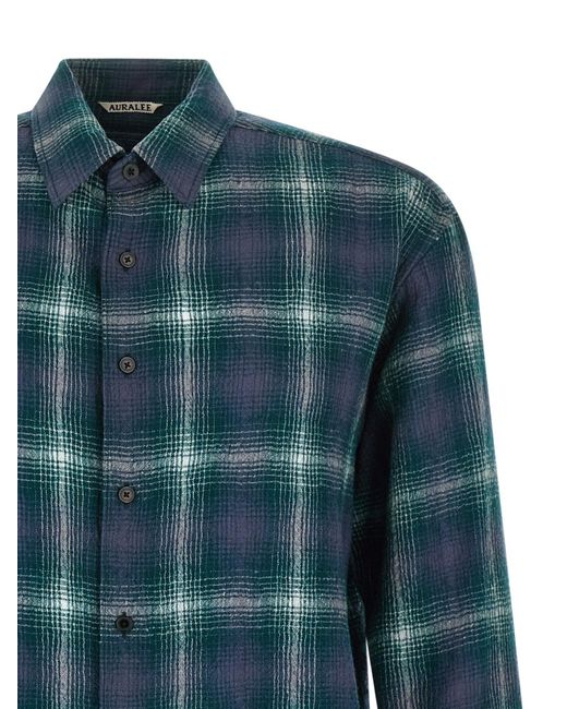 Auralee Blue 'Airy Wool Check' Shirt for men