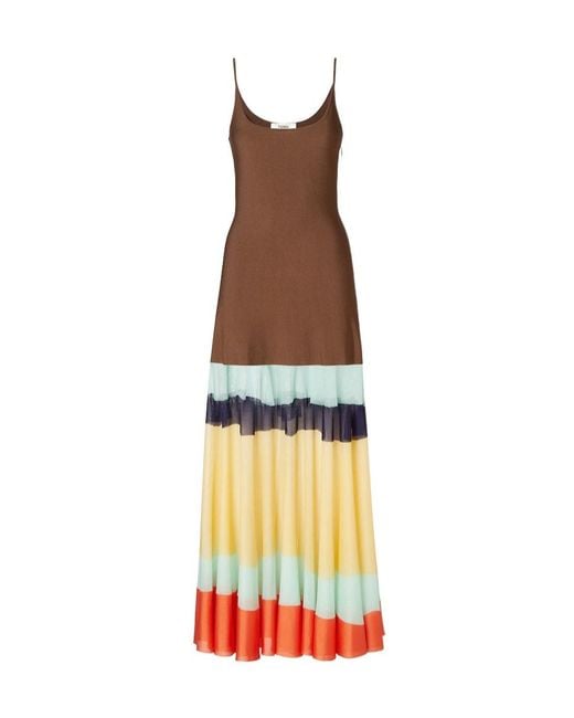 Fendi White Tiered Striped Long Dress