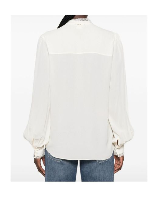 Twinset White Lace-Trim Long-Sleeved Blouse