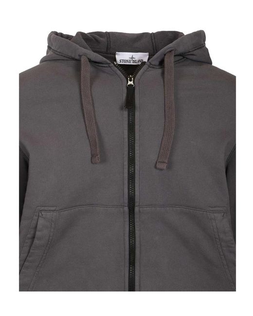 Stone Island Gray Logo Patch Zip-Up Hoodie for men