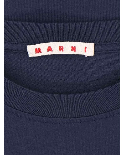 Marni Blue Logo-Print Long-Sleeved T-Shirt