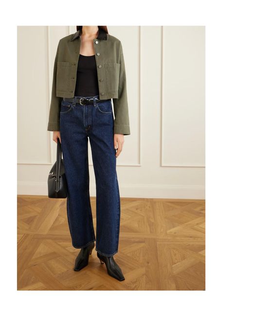 Anine Bing Green Cropped Contrast-Collar Jacket