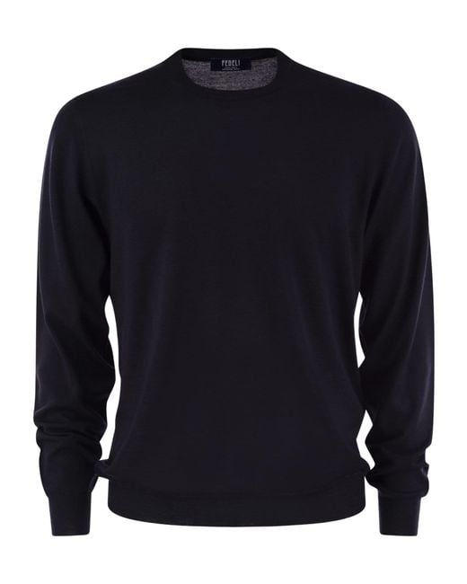 Fedeli Blue Crew Neck Sweater for men