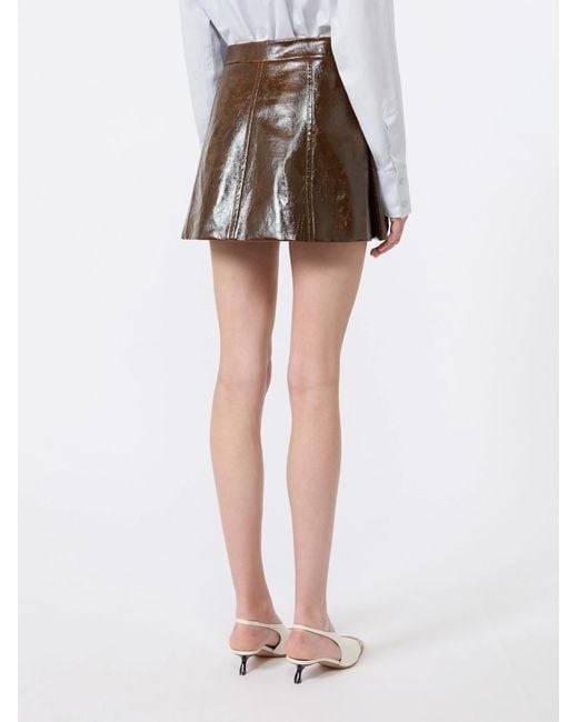 Sportmax Brown Patent-Finish A-Line Mini Skirt