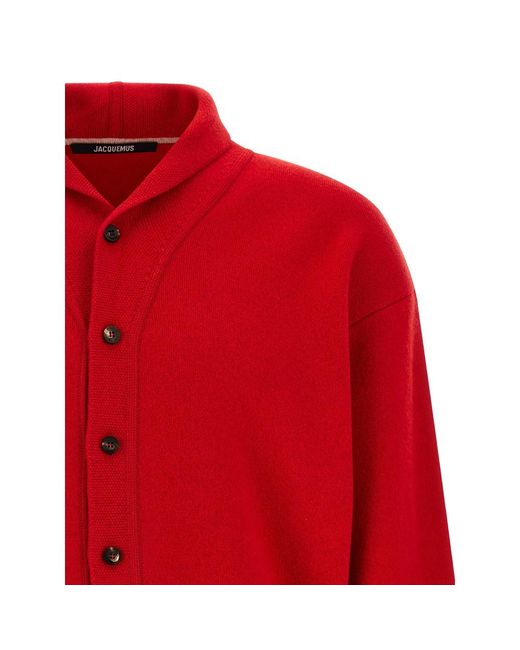 Jacquemus Red Button-Up Knit Cardigan for men
