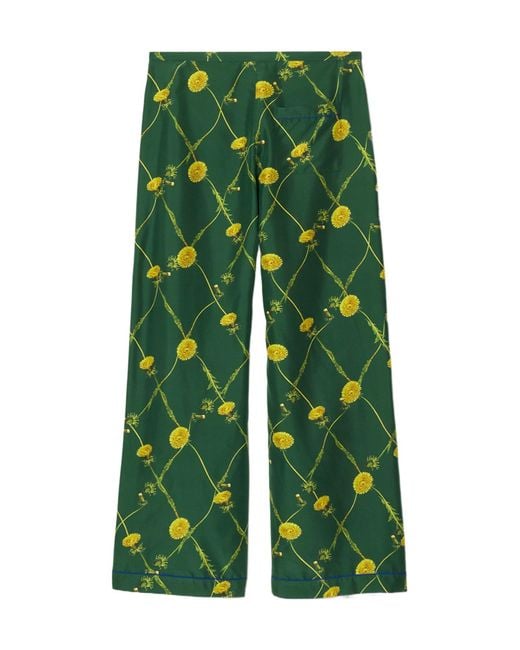 Burberry Green Floral Printed Wide-Leg Pants