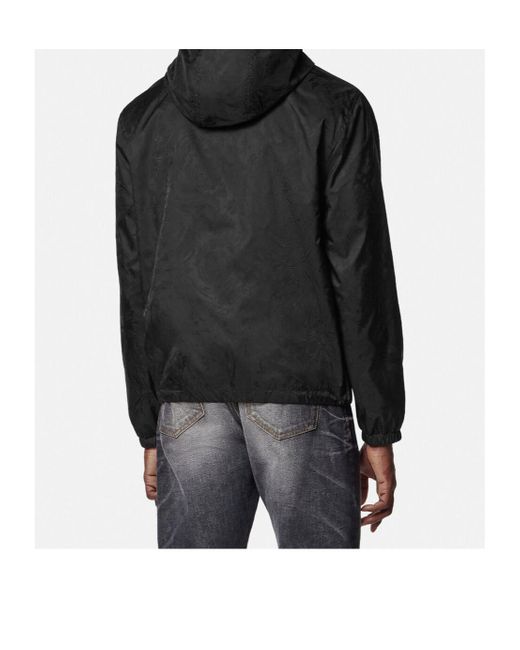 Versace Black Barocco Pattern Zip-Up Hooded Jacket for men