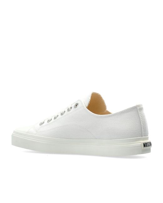 Moschino White Contrast-Stitched Lace-Up Sneakers for men