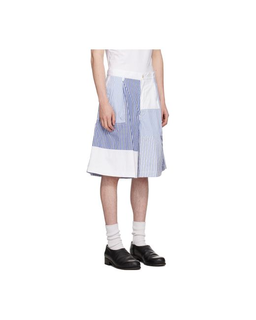 Comme des Garçons Blue Patchwork Striped Shorts for men