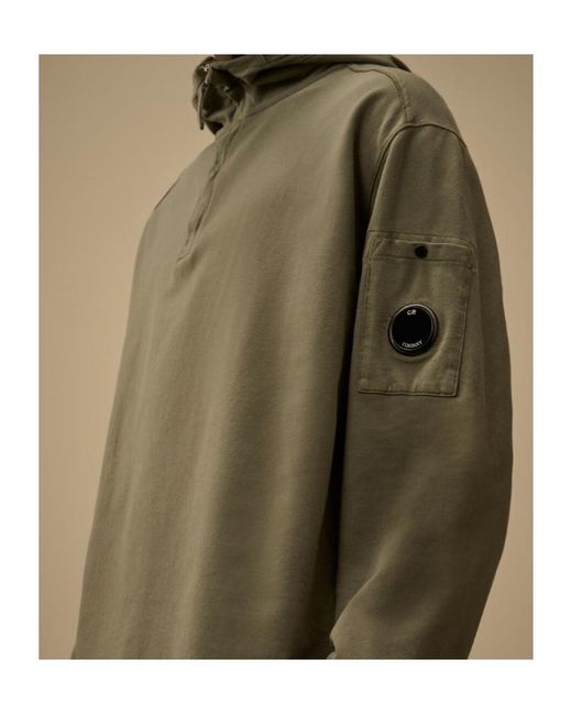 C P Company Green Light Fleece Half Zip Lens Sweatshirt for men