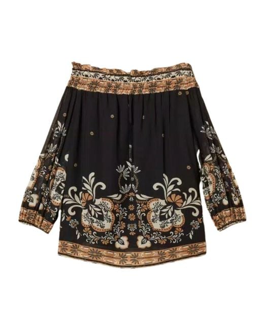 Twinset Black Printed Off-Shoulder Blouse