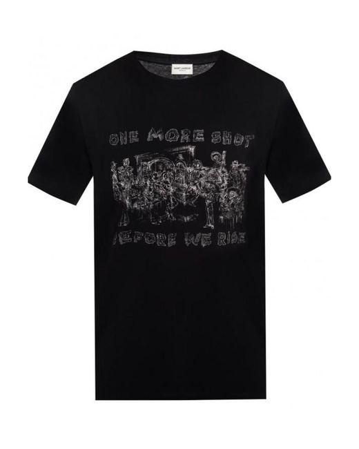 Saint Laurent Black Cotton Pattern Printed Short-Sleeved T-Shirt for men