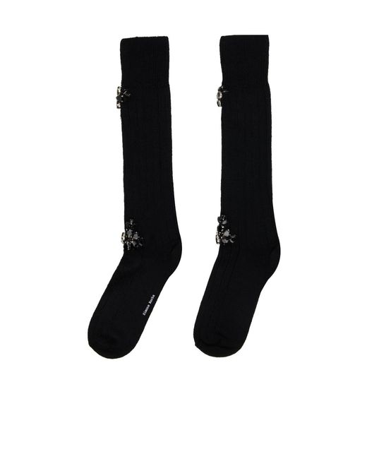 Simone Rocha Black Embellished Rose Knee Socks