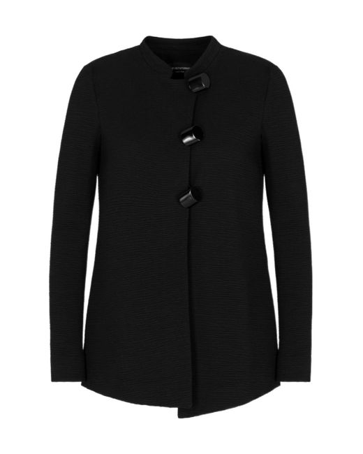 Emporio Armani Black Asymmetric-Fastening Crewneck Jacket