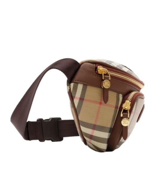 Burberry Brown Checked Zipped Belt Bag for men