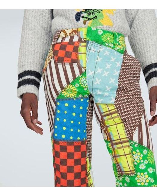 ERL Green Printed Cotton-Blend Flared Pants for men