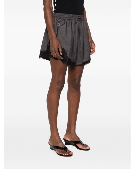 Pinko Gray Lace-Trim Drawstring Short