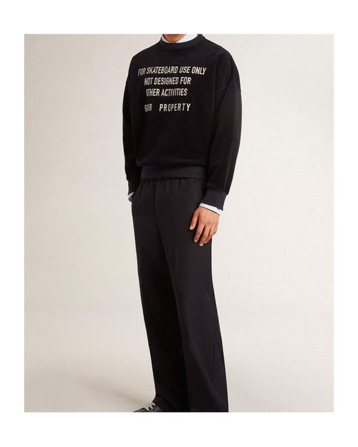 Golden Goose Deluxe Brand Black Slogan Embroidered Crewneck Velvet Swetashirt for men