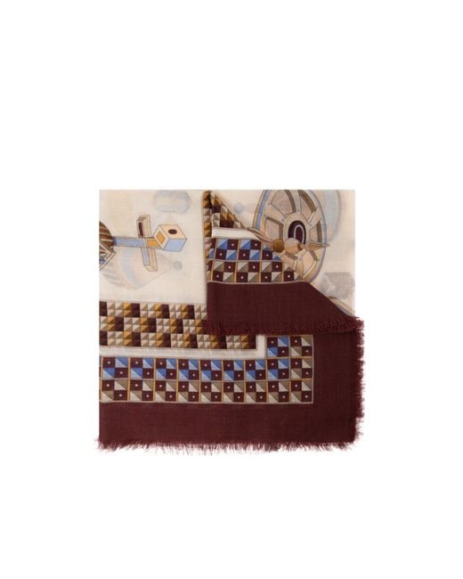 Ferragamo Brown Ferragamo Graphic Printed Frayed-Edge Scarf