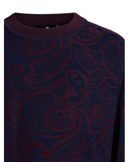 Etro Blue Wool-Blend Jacquard Sweater for men