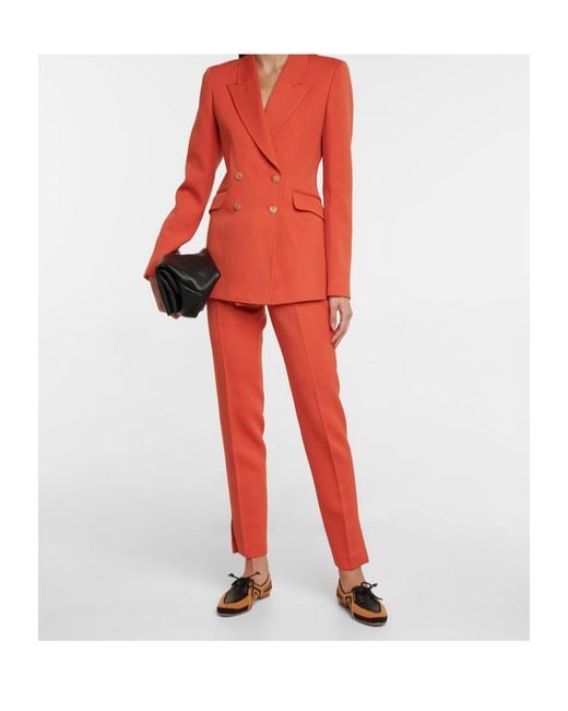 Gabriela Hearst Red Feather-Embellished Sequined Straight-Leg Trousers