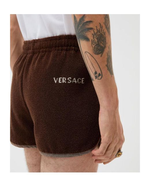 Versace Brown Terry Logo Shorts for men