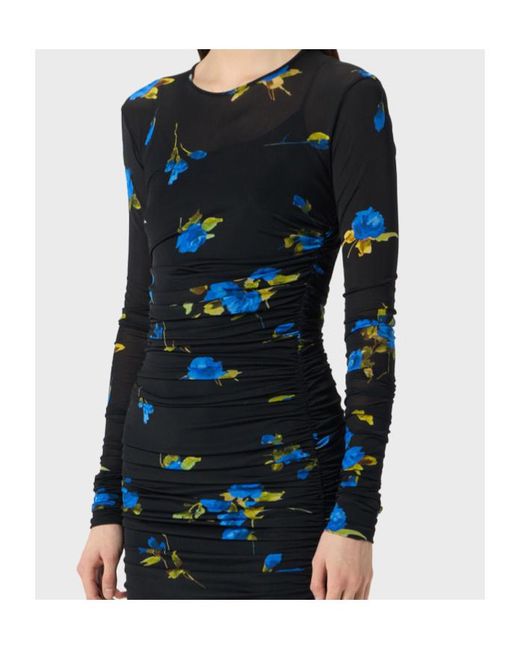 Blumarine Black Ruched Floral Maxi Dress