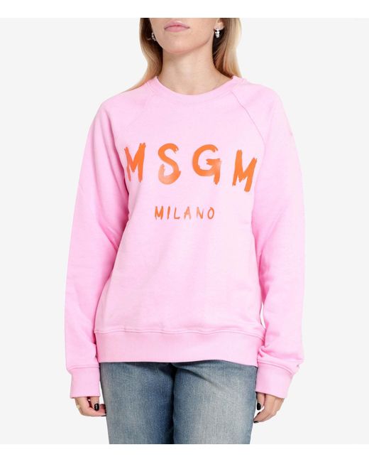 MSGM Pink Logo-Print Detail Sweatshirt