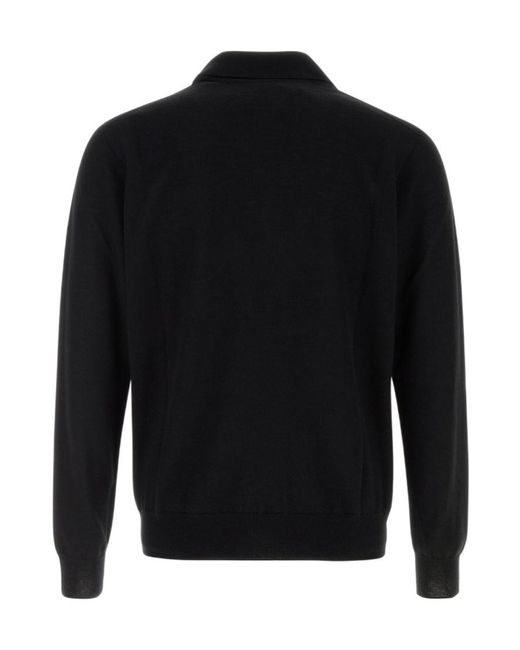 The Row Black Long-Sleeved Knitted Polo Shirt for men
