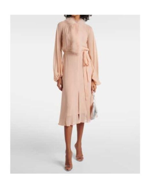 Blumarine Pink Georg Feather-Trimmed Midi Dress